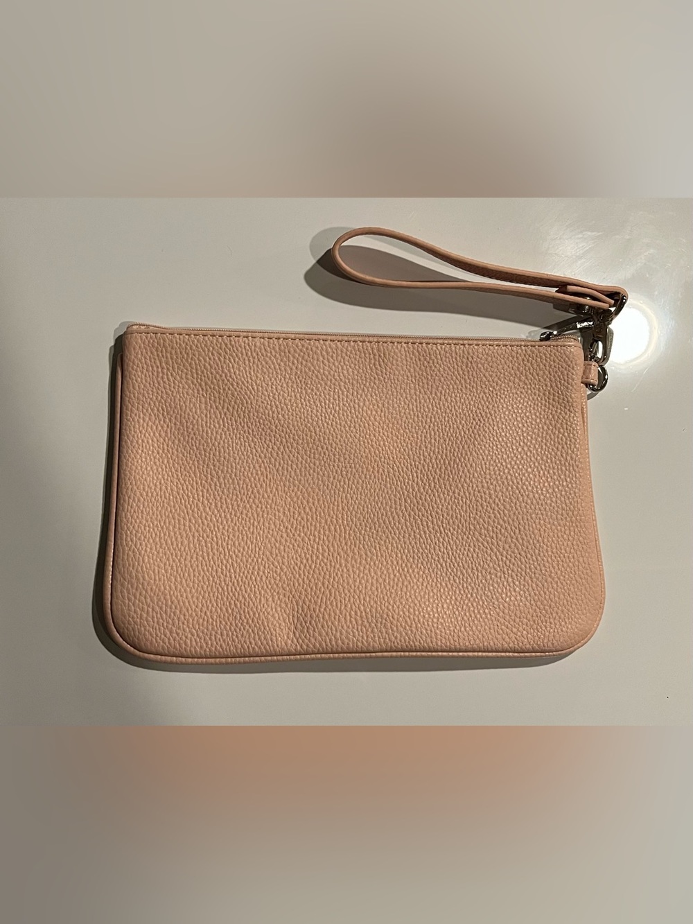 Thirty-One Faux leather blush zipper pouch and matching wristlet strap